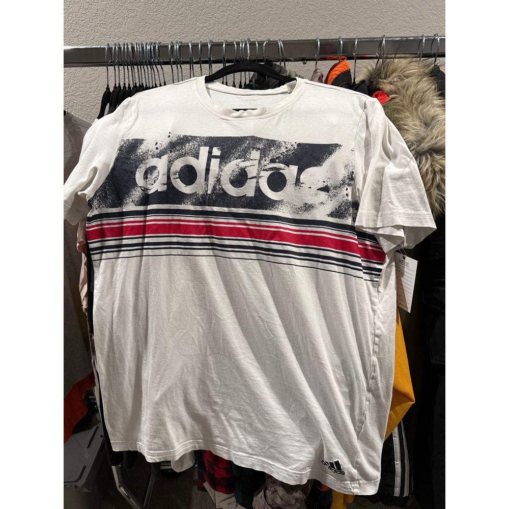 Adidas Mens‎ Graphic T-Shirt White Black Red Stripe Logo GL4298 Size Large
